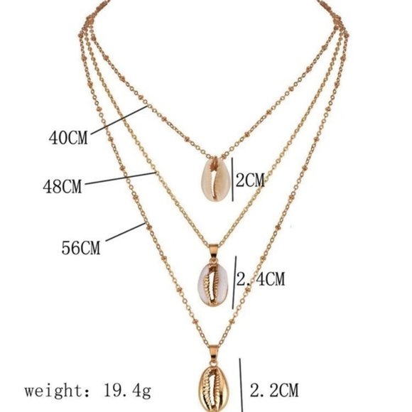 BOHO 3 Layer Cowrie Shell Drop Necklace NWT - Picture 5 of 5